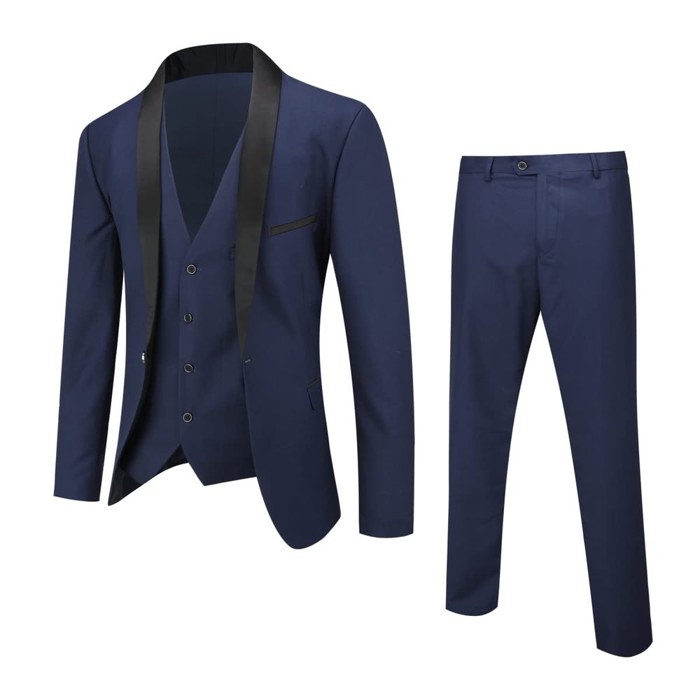 Boyland Men’s 3 Pieces Suit Shawl Lapel Tuxedo Suits Shawl Lapel One Button Tux Jacket Vest Trousers Dinner