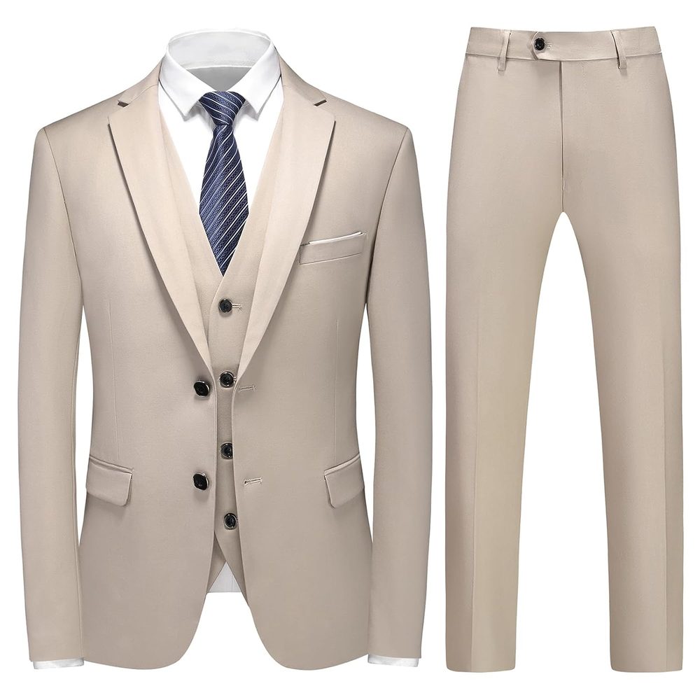 Men's Suit Set - Slim Fit Business & Wedding Suit with Blazer, Vest & Trousers - Two Buttons Tuxedo Suit for Men