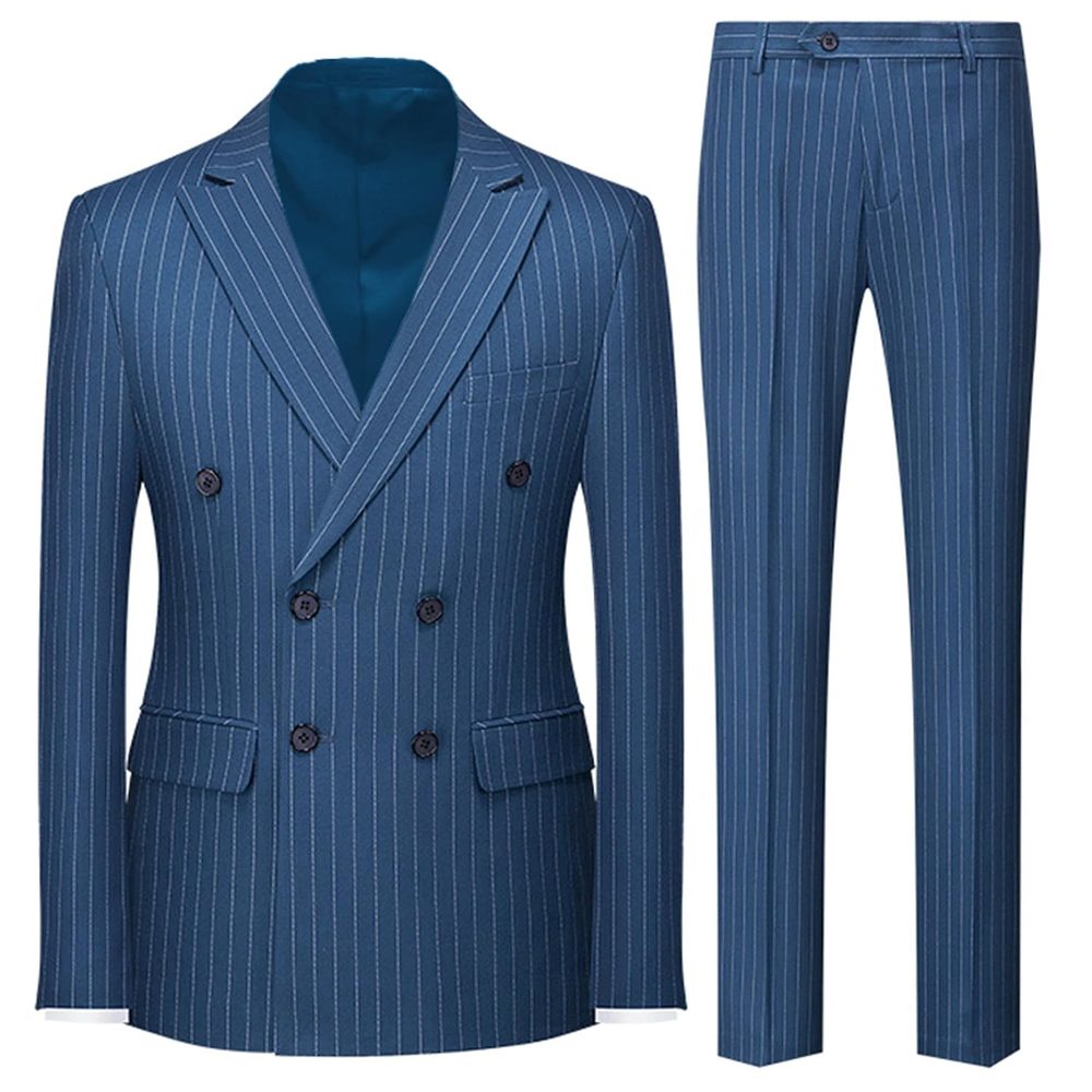 UNINUKOO Men's Suits 2 Piece Pinstripe Double Breasted Tuxedo Suit for Men Slim Fit Formal Dress Blazer Jacket Pants