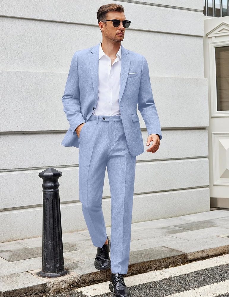 COOFANDY Men Suits Classic Fit 2 Piece Suit Set One Button Casual Blazer Wedding Bussiness Suit Separates
