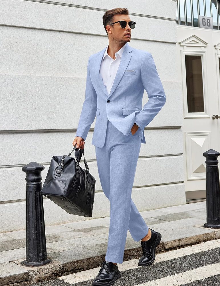 COOFANDY Men Suits Classic Fit 2 Piece Suit Set One Button Casual Blazer Wedding Bussiness Suit Separates
