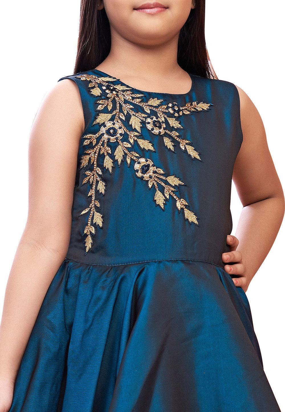 White Button Teal Girls Party Wear Dress