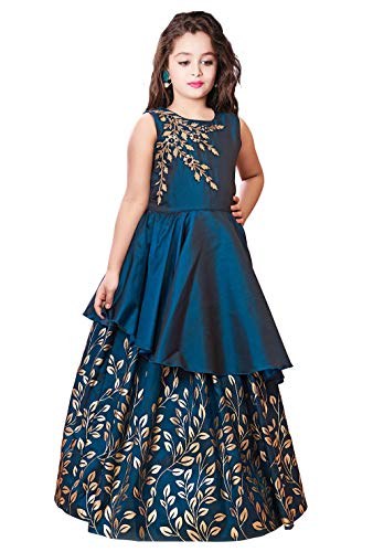 White Button Teal Girls Party Wear Dress
