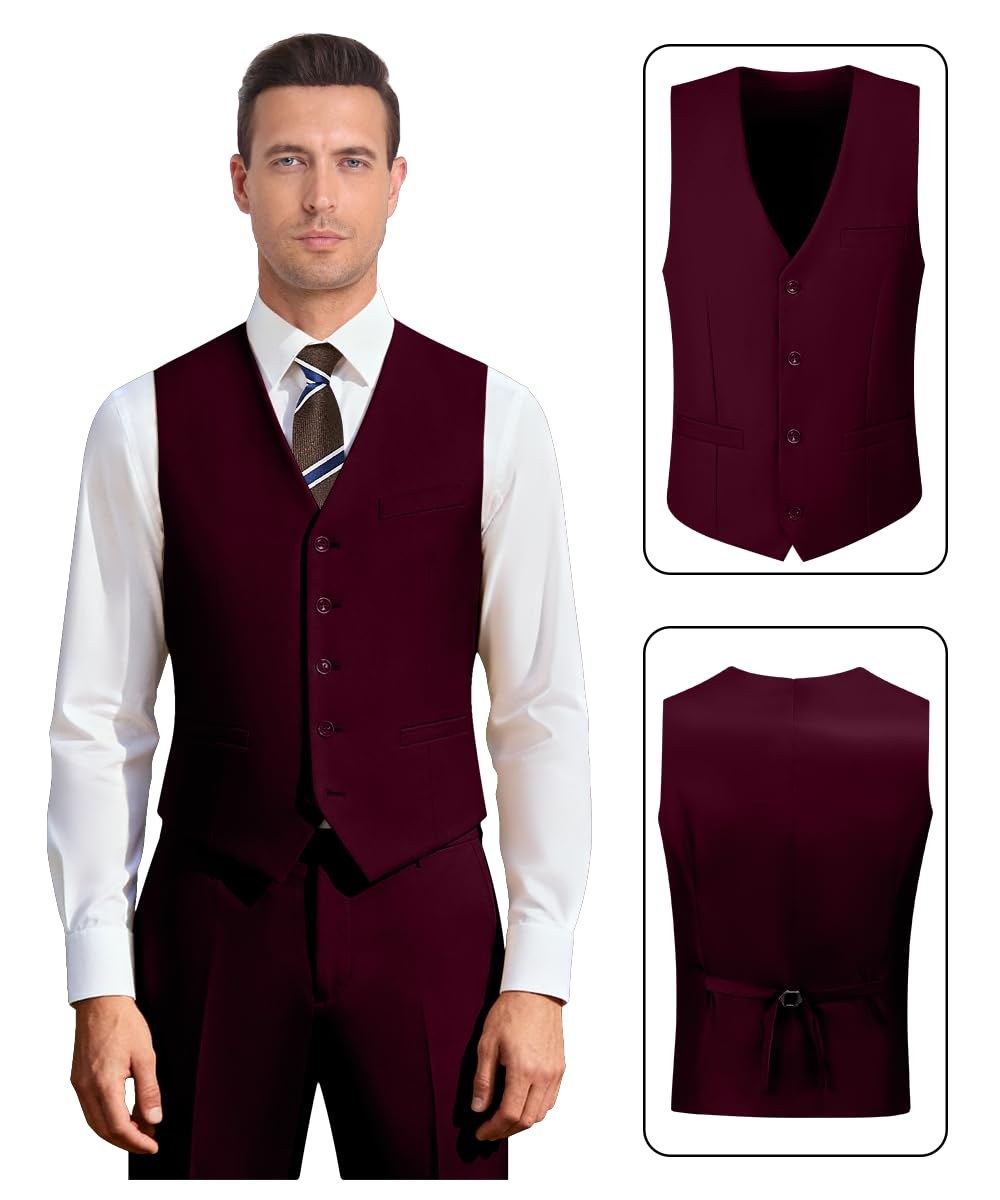 Men's 3 Piece Slim Fit Suit Set, Jacket Vest and Pants for Men