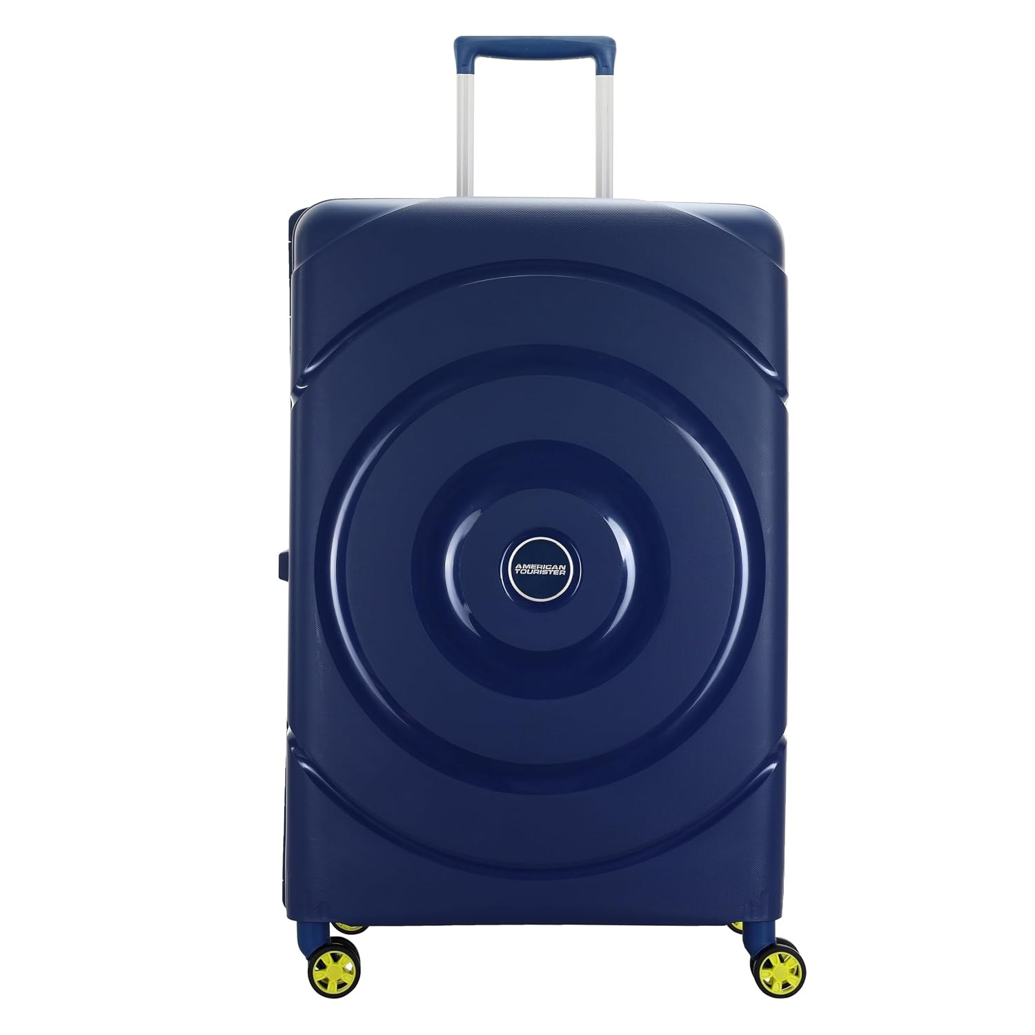 American Tourister Polycarbonate Material Circurity Max 68 cm Small Hardside Cabin Suitcase with Xtrasecu 3-Point Locking System & Double 8 Spinner Wheels for Unisex - Deep Blue