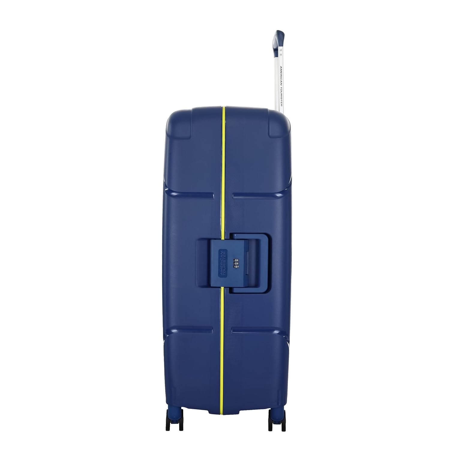 American Tourister Polycarbonate Material Circurity Max 68 cm Small Hardside Cabin Suitcase with Xtrasecu 3-Point Locking System & Double 8 Spinner Wheels for Unisex - Deep Blue