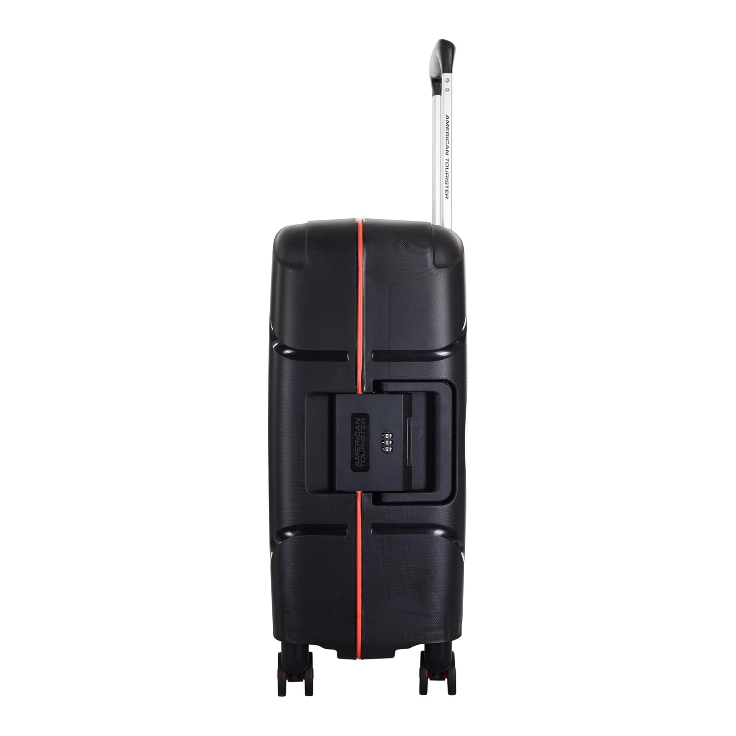 American Tourister Polycarbonate Material Circurity Max 55 cm Small Hardside Cabin Suitcase with Xtrasecu 3-Point Locking System & Double Spinner 8 Wheels for Unisex - Black